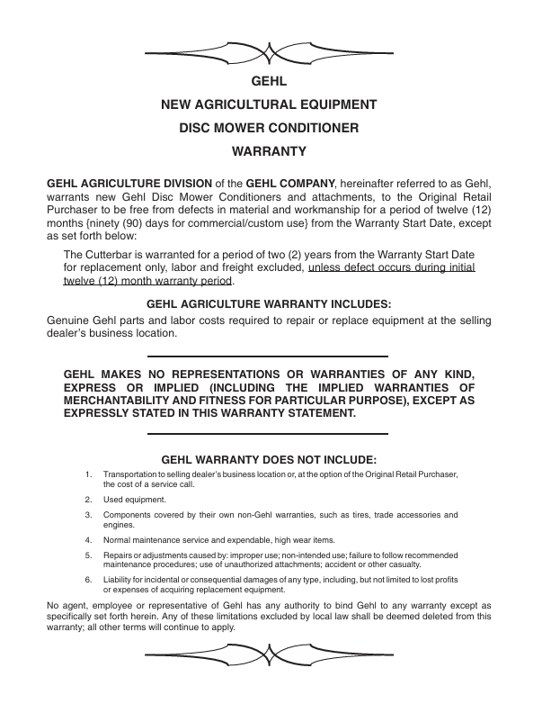 GEHL 2345, 2365 Disc Mower Conditioner Owner's Operator Manual PDF