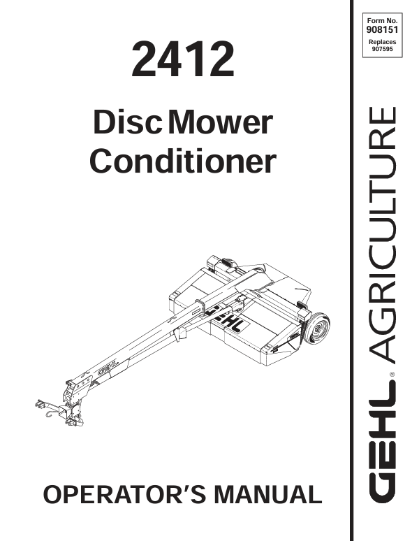 GEHL 2412 Disc Mower Conditioner Operator Manual 908151 PDF Download
