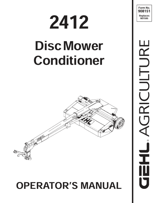 GEHL 2412 Disc Mower Conditioner Operator Manual 908151 PDF Download