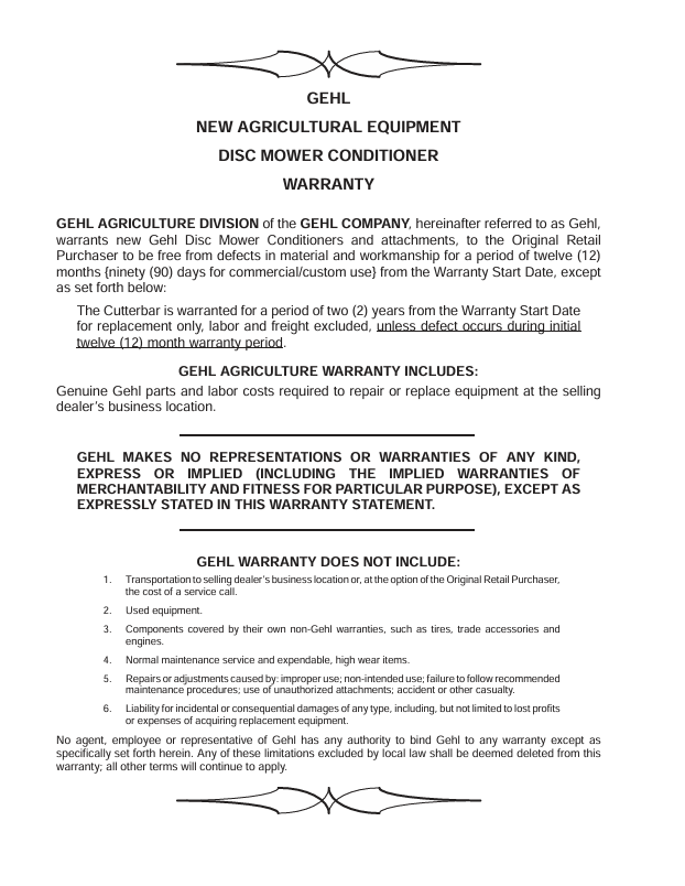GEHL 2415 2418 Disc Mower Conditioner Manual 908176 PDF
