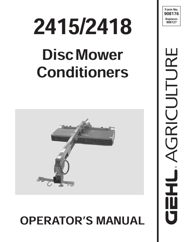 GEHL 2415 & 2418 Disc Mower Conditioner Operator Manual PDF