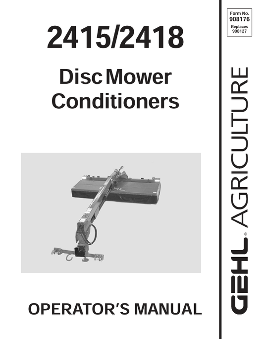 GEHL 2415 & 2418 Disc Mower Conditioner Operator Manual PDF