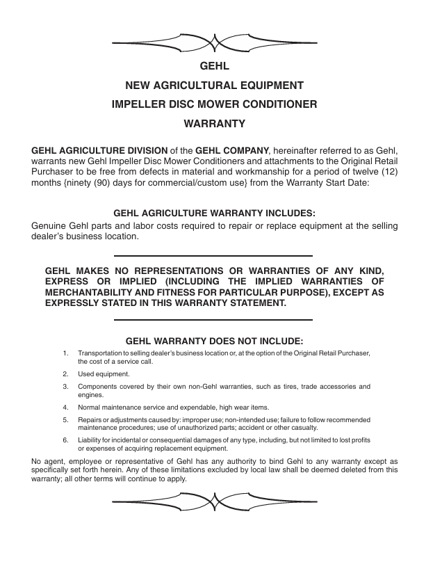 GEHL 2512 Disc Mower Conditioner Operator Manual 909871 PDF