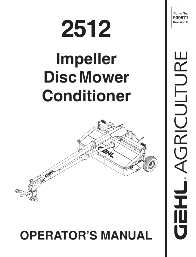 GEHL 2512 Impeller Disc Mower Conditioner Operator Manual PDF Download