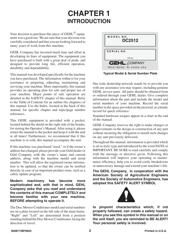 GEHL 2512 Operator Manual 909871 – Disc Mower Conditioner PDF