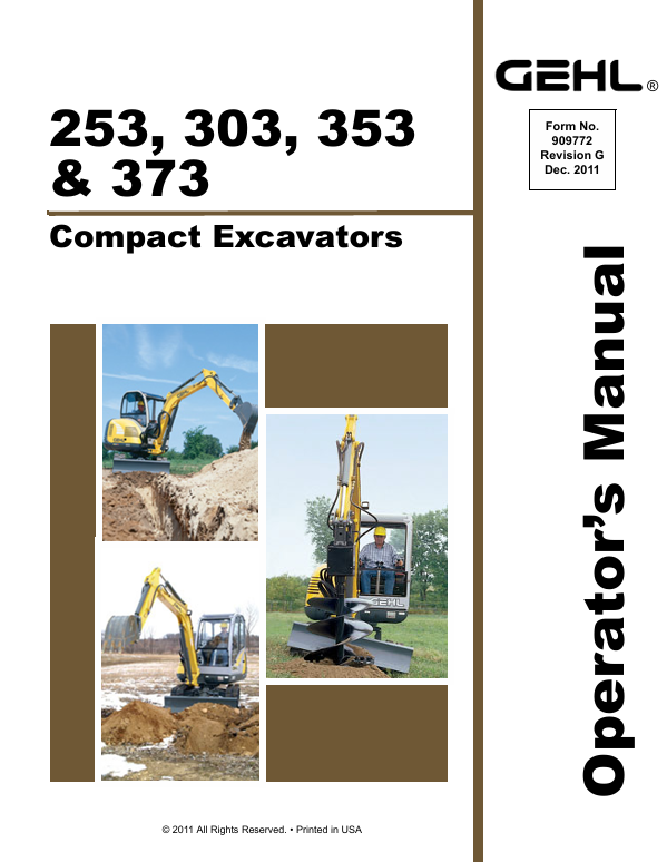 GEHL 253, 303, 353, 373 Compact Excavator Operator Manual 909772 PDF