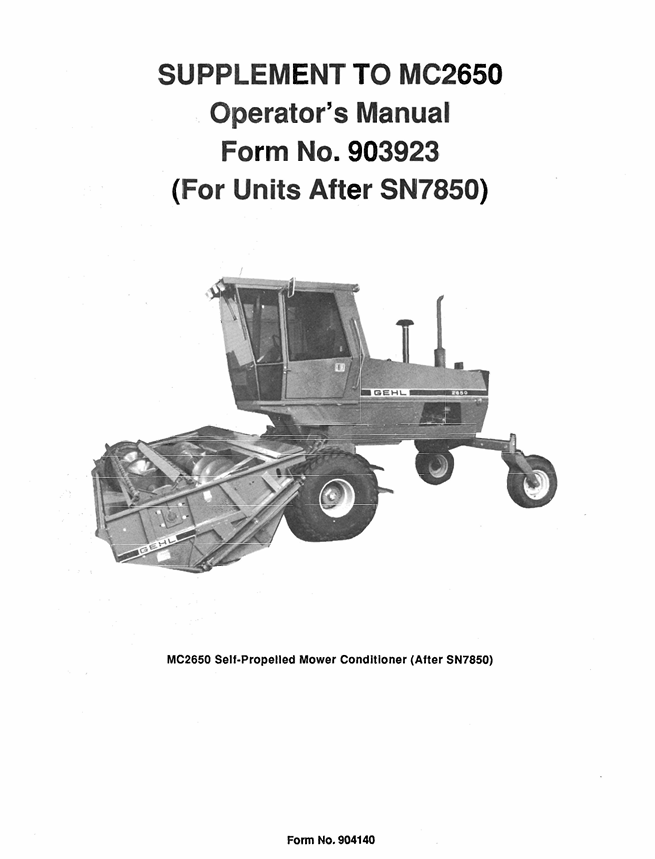 GEHL 2650 Operator Manual 903923 – Self-Propelled Mower PDF