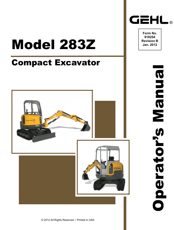 GEHL 283Z Compact Excavator Operator Manual 918254 PDF Download