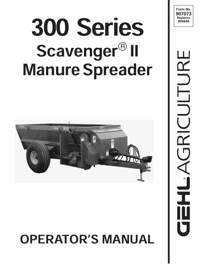GEHL 300 Series Scavenger II Manure Spreader Operator Manual 907073 PDF