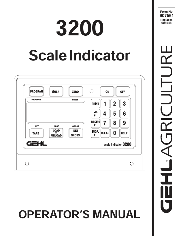 GEHL 3200 Scale Indicator Operator Manual 907561 PDF Download
