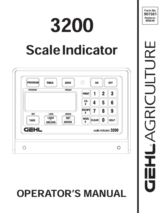 GEHL 3200 Scale Indicator Operator Manual 907561 PDF Download