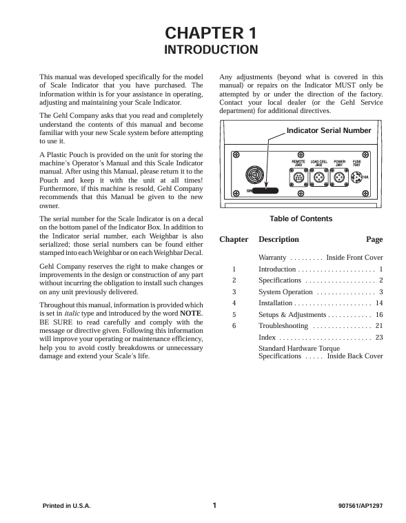 GEHL 3200 Scale Indicator Operator's Manual 907561 PDF