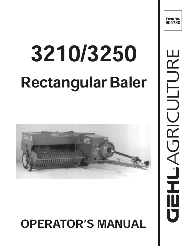GEHL 3210 & 3250 Rectangular Baler Operator Manual 904780 PDF Download