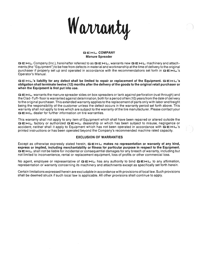 GEHL 322 329 Manure Spreader Operator Manual 906081 PDF