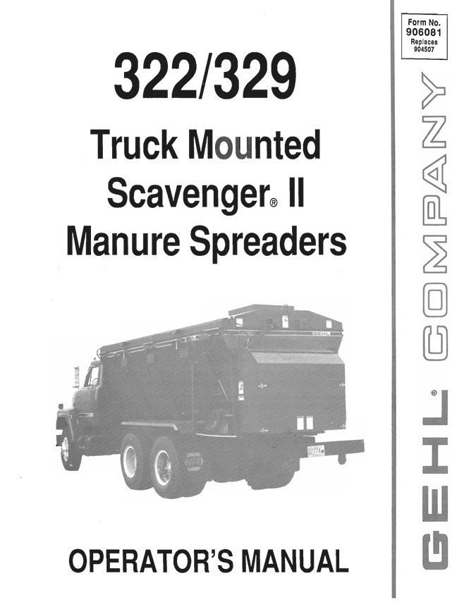 GEHL 322 & 329 Truck Mounted Scavenger II Operator Manual PDF