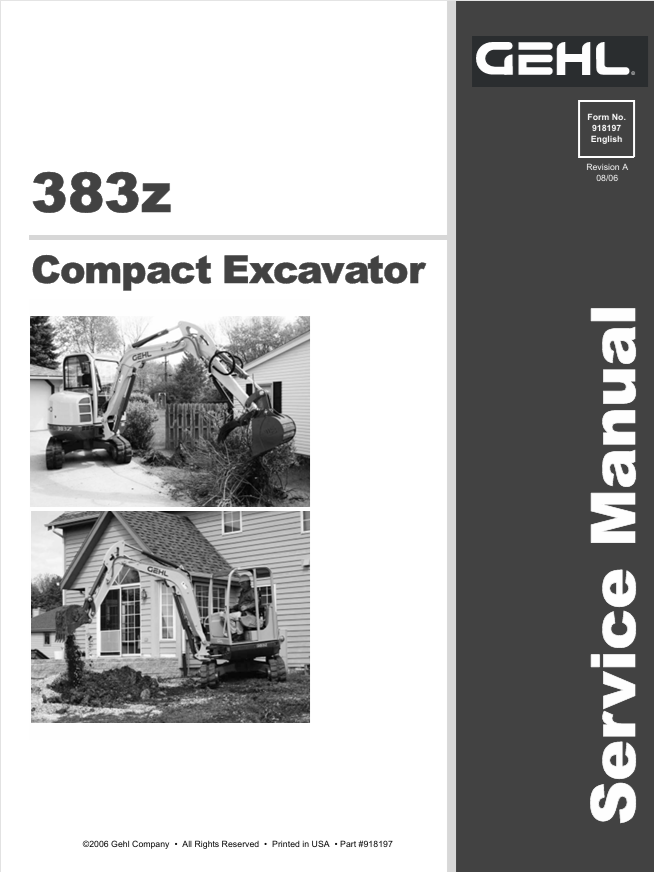 GEHL 383Z Compact Excavator Service Manual 918197 PDF Download