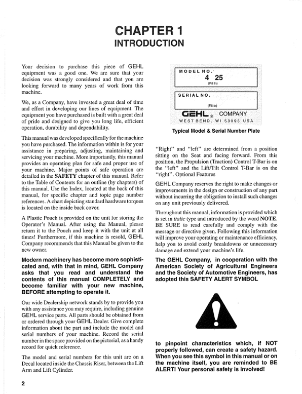GEHL 4525/4625 Loader Operator's Manual 906698 PDF