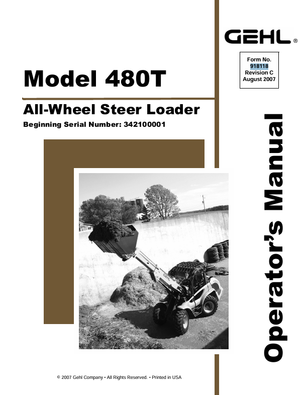 GEHL 480T All Wheel Steer Loader Operator Manual 918118 PDF Download