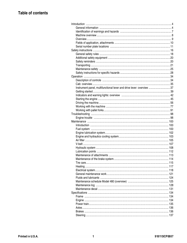 GEHL 480 All Wheel Steer Loader Owners & Operator Manual 918115 PDF