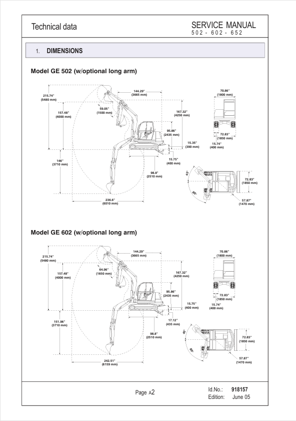 GEHL 502, 602, 652 Compact Excavator Repair Manual 918157