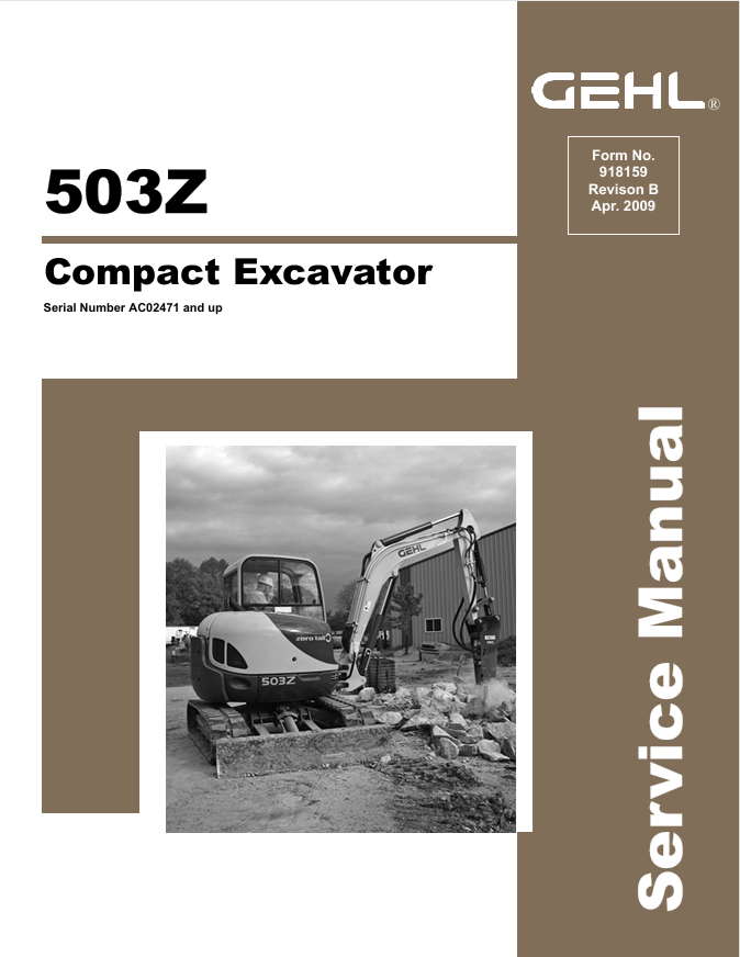 GEHL 503Z Compact Excavator Service Manual 918159 PDF Download