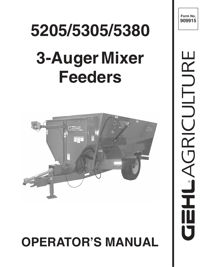GEHL 5205, 5305, 5380 3-Auger Mixer Feeder Operator Manual PDF