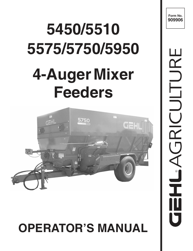 GEHL 5450, 5510, 5575, 5750, 5950 4-Auger Mixer Feeder Operator Manual PDF