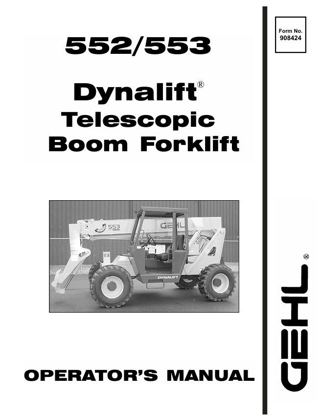 GEHL 552, 553 DYNALIFT Telescopic Boom Forklift Operator Manual PDF