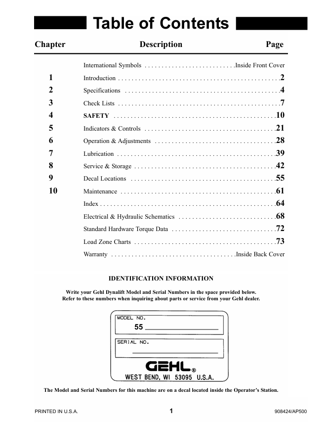 GEHL 552 553 Telescopic Boom Forklift Owner's Manual 908424 PDF