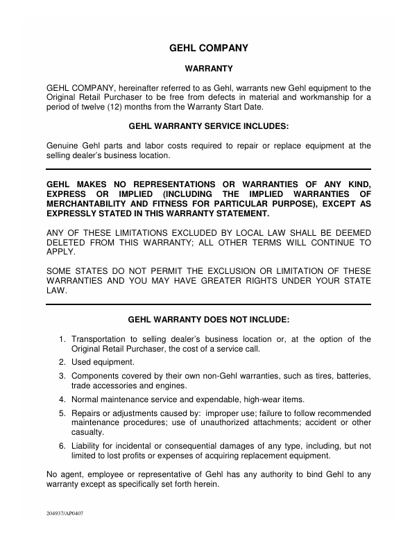 GEHL 680 Loader Operator Manual PDF – Manual No. 918121
