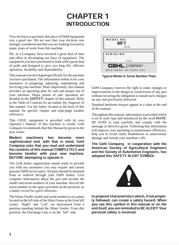 GEHL 7000 Series Mixer Feeder Operation & Maintenance Manual 907060 PDF