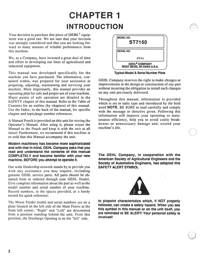 GEHL 7150 Stationary Feed Mixer Operator Manual PDF 904999