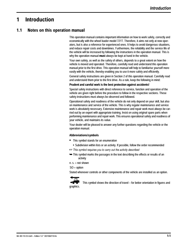 GEHL 721 Wheel Loader Operator Manual PDF – Manual No. 909887
