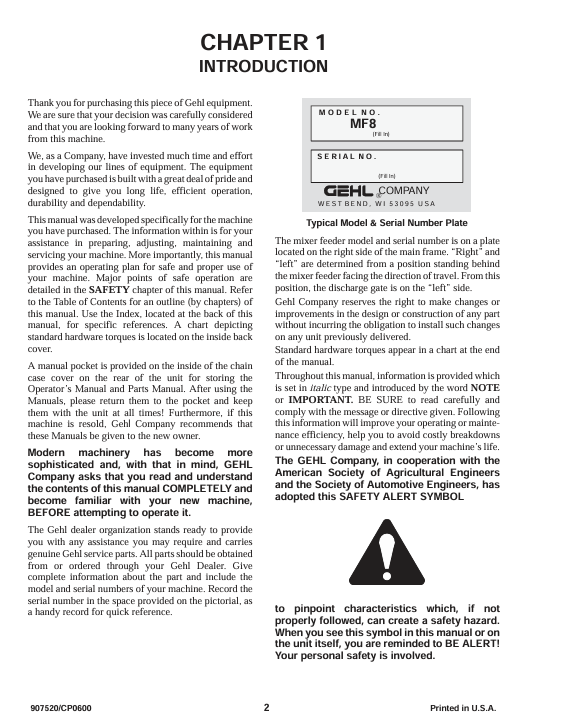 GEHL 8000 Series Mixer Feeder Operation & Maintenance Manual PDF 909735