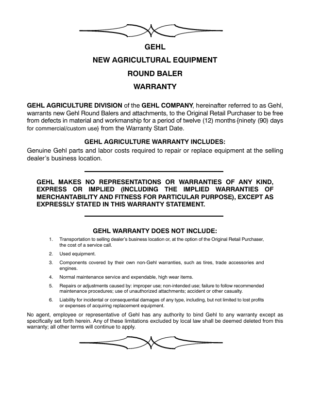 GEHL 80 Series Round Baler Operator's Manual PDF Download 909804