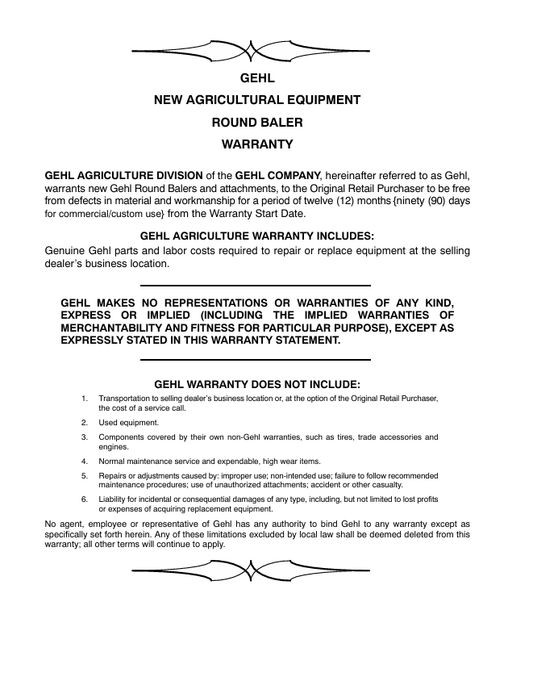 GEHL 80 Series Round Baler Operator's Manual PDF Download 909804