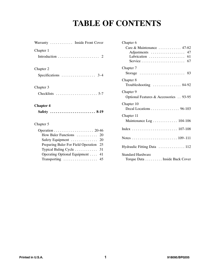 GEHL 80 Series Variable Chamber Baler Operation & Maintenance Manual PDF