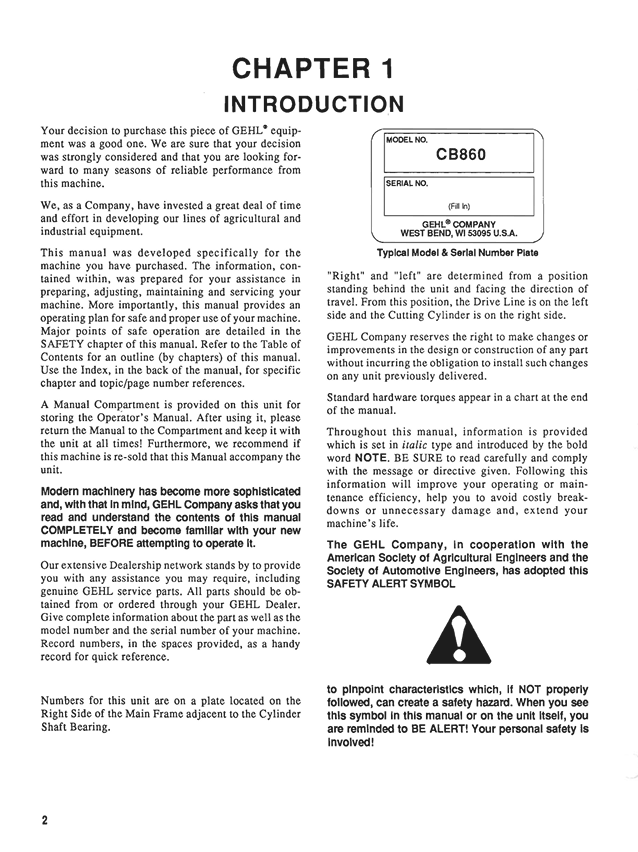 GEHL 860 & 865 Forage Harvester Operation and Maintenance Manual PDF