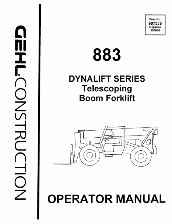GEHL 883 Dynalift Series Telescoping Boom Forklift Operator Manual PDF