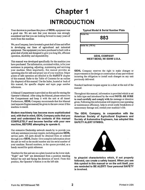 GEHL 883 Series Telescopic Boom Forklift Manual 907336 PDF Download