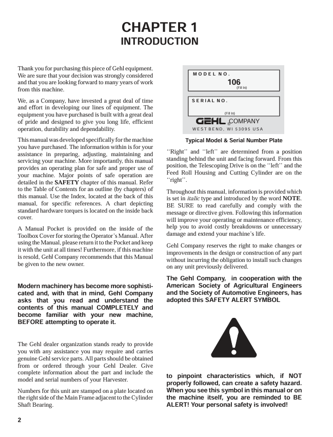 GEHL 907051 Operator Manual for 1060 & 1065 Forage Harvesters PDF