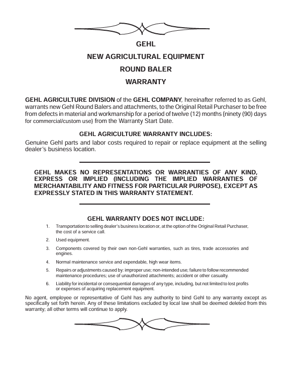 GEHL 909812 Variable Chamber Round Baler Automatic Bale Control Operator Manual PDF