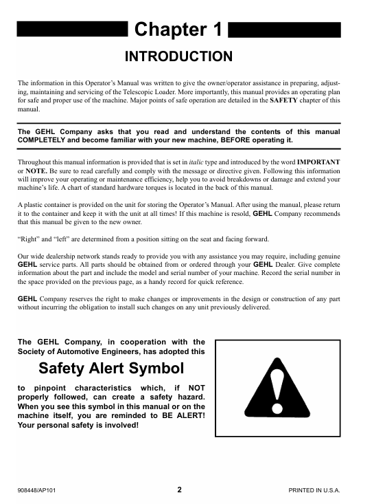 GEHL AL-730 Agricultural Telescopic Loader Manual 908448 PDF
