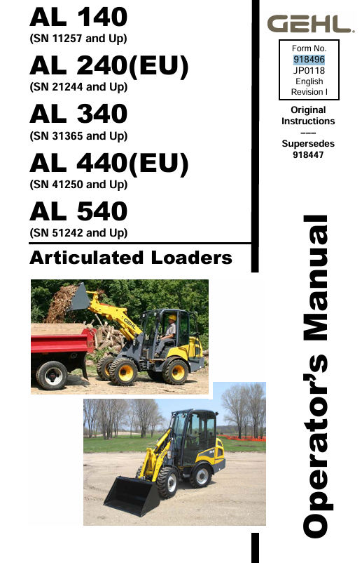 GEHL AL140 AL240 AL340 AL440 AL540 Operator Manual 918496 PDF