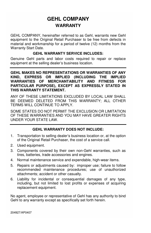 GEHL AL140, AL240 & AL340 Loader Operator Manual Download – PDF