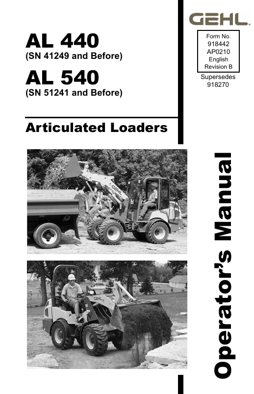 GEHL AL440 AL540 Articulated Loader Operator Manual 918442 PDF Download