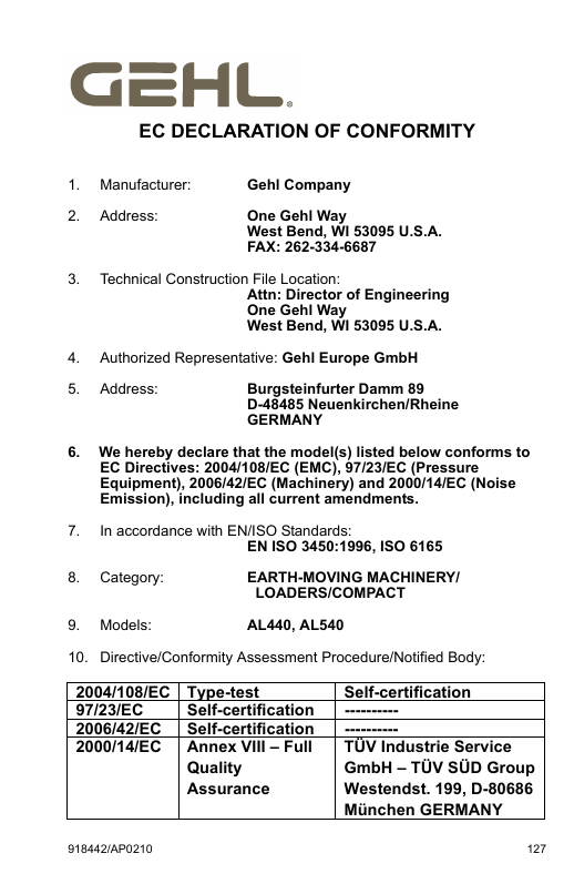 GEHL AL440 AL540 Operator Manual – Articulated Loader PDF Guide