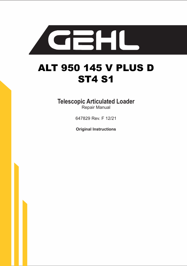 GEHL ALT 950 145 V Plus D ST4 S1 Loader Repair Manual PDF