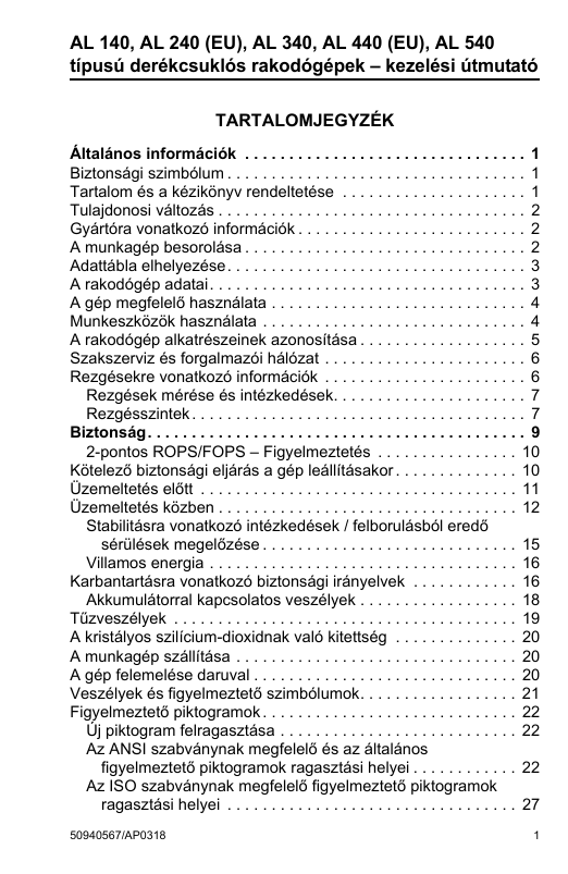 GEHL AL Series Articulated Loader Operator Manual 50940567 Download