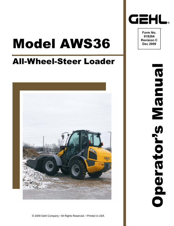 GEHL AWS36 All Wheel Steer Loader Operator Manual 918264 PDF Download